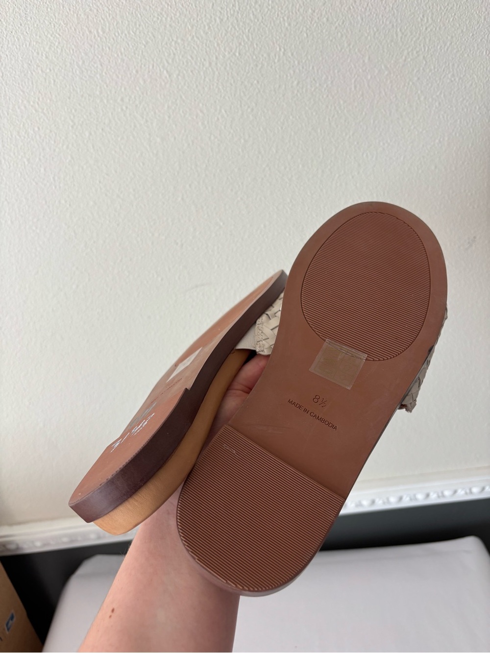 NEW Madewell Tan Leather Cream White Braided Slide Summer Sandals Size 8.5 - Picture 3 of 4